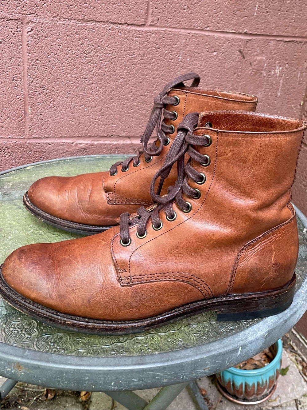 Frye Brown Leather Lace Up Boots Size 8 D